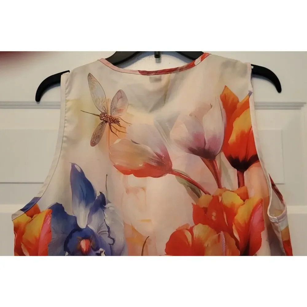 SHEIN Women’s Sz XL V Neck Blouse Top With Red & Purple Flowers - Picture 4 of 10
